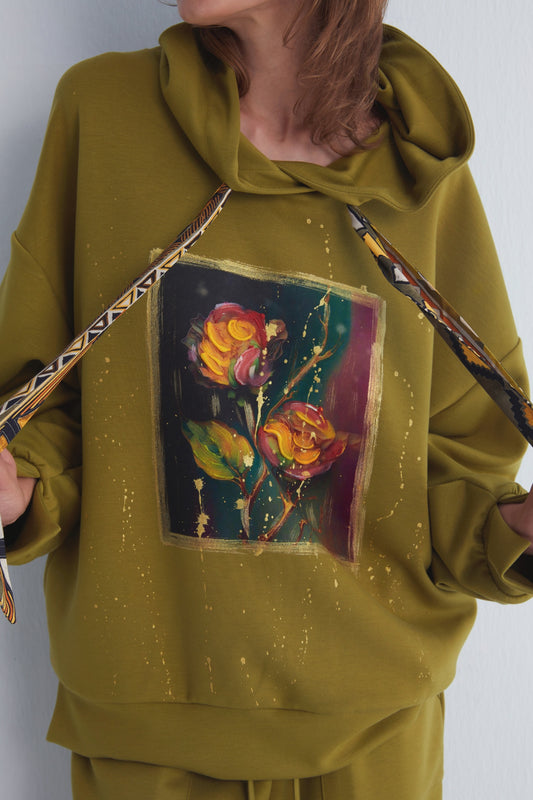 Chakra Watercolor Olive Green Hoodie