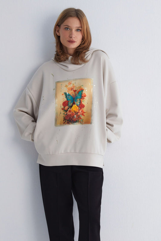 Artistic Butterfly Print Hoodie