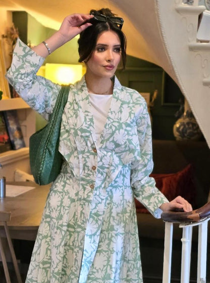 Open Front Trench Dress in Green